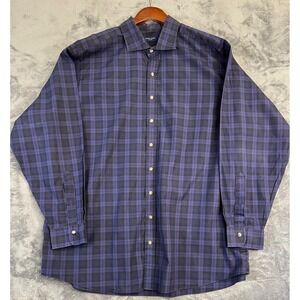 Proper Cloth Shirt Mens 3X Blue Plaid 100% Cotton Button Up Long Sleeve